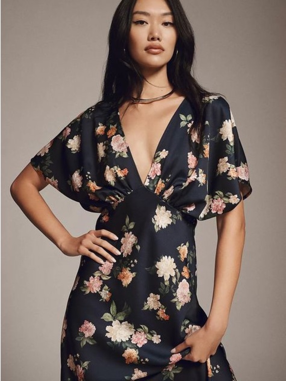 BHLDN Leila V-Neck Satin Floral Gown 8